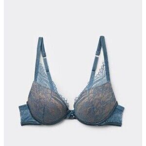 NWT Third Love Padded Azure Blue Lace Contour Plunge Underwire Bra Sz 40B